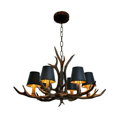 Cina Vintage Style Resin 6 Light Black Deer Antler Chandeliers for American Rural Countryside Dining Room in vendita