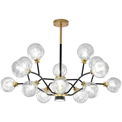 China Modern Simple Glass Ball Black and Gold Molecule Chandelier with 15kg Product Weight à venda