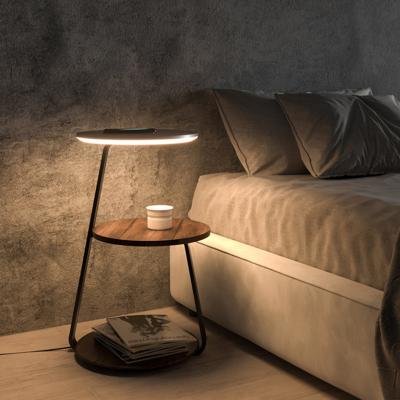 China 80cm Wood Metal Wireless Charging Bedside Table Lamp LED Night Light for Cozy Bedroom for sale