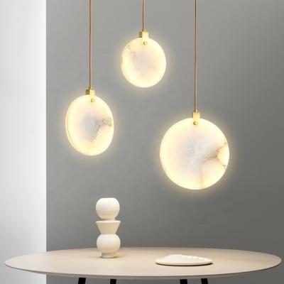 China High quality marble small pendant lamp all copper Marble droplight bedside cord modern luxury round bar light for sale