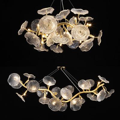 China Hotel Lotus Leaf Glass Chandelier Custom Indoor Decoration Light Art Aluminum Tree Branch zu verkaufen