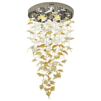 중국 Luxury Modern Custom Art Glass Bird Leaf Hotel Lobby Hall Special Shaped Lamp Chandeliers Pendant Lights 판매용