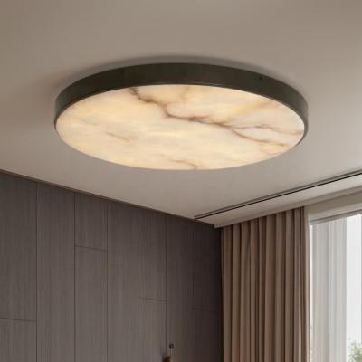 China Round Alabaster Ceiling Light Nordic Luxurious Brass Fittings Natural Marble Surface Flush Mount Lamp for Bedroom Living Room for sale