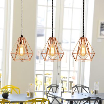 China Pendant Light Gold Hanging Fixture with Plug in Cord On/Off Switch Vintage Metal Cage Fixtures for sale