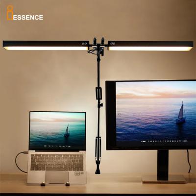 China LED Folding Aluminum double head Desk Lamp For Reading architect Clip on Study Light Clamp Long Arm 10 steps Dimming Table for sale