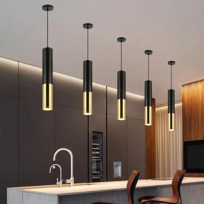 China Aluminum Tube Pendant Light Modern Black Brass Gold Home Kitchen Bar Linear Chandelier Fittings Accessories for sale