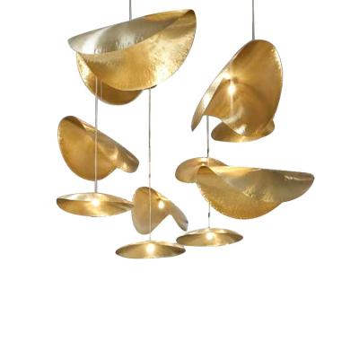 China Industrial lighting all copper LED pendant lamp brass lotus leaves chandelier for sale