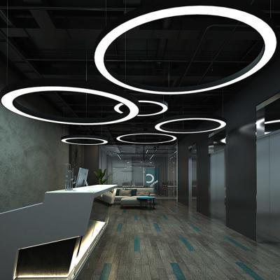 China Modern Indoor Round Ring LED Linear Pendant Light Circular Chandelier Circle Hanging Lights For Gym Garage Shop Supermarket zu verkaufen