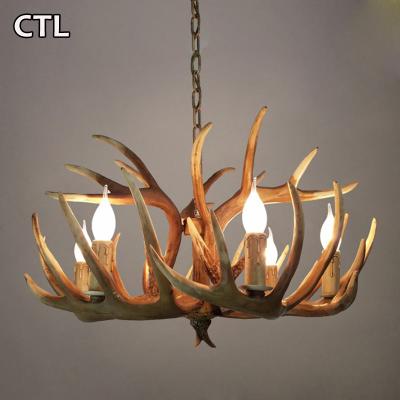 Cina Kitchen bars deer horn shape industrial vintage pendant light brown resin hanging lamp loft retro traditional antler chandelier in vendita