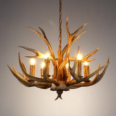 Cina D27.56 Inch Resin Antler Chandelier Design Art Retro Decoration Pendent Lamp Country Living Room Villa Restaurant American Light in vendita