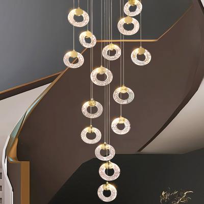 China Modern Stair Chandelier Simple Ring Crystal Gold Pendant Light Staircase Chandeliers à venda