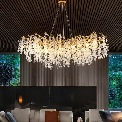 China Hot selling crystal glass tree chandelier gold art custom living room dining bed staircase ceiling long lamps à venda