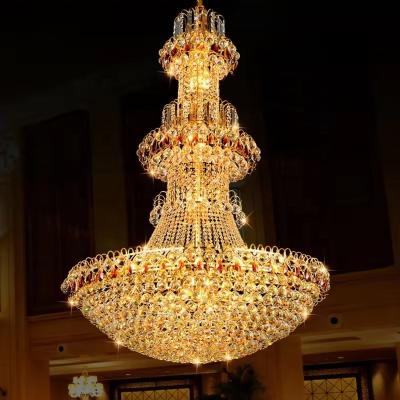 China Modern Luxury Hotel Lobby large project Gold Crystal Chandelier Lighting Chain Empire For Lounge for sale