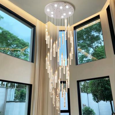 China 2024 Original Factory Design 16 Years Modern Luxury Big Long Living Stairs Foyer Gold Silver Crystal LED Chandelier à venda