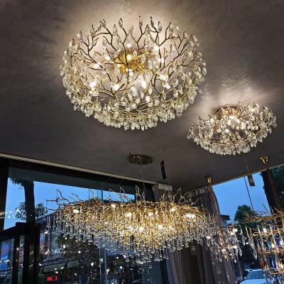 China large branch nordic vintage led brass gold dining living room hotel luxury ceiling pendant light modern crystal chandeliers for sale