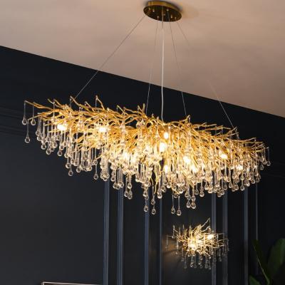 China Customized modern raindrop tree Branch gold large luxury crystal chandelier ceiling light for living room hotel villa for sale