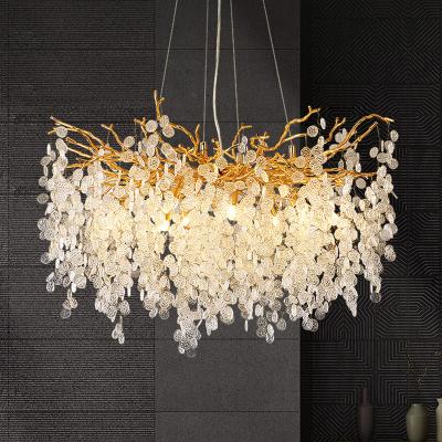 China Luxury modern crystal glass chandeliers Gold branches Living Room Dining circular ceiling custom decorative light fixtures for sale