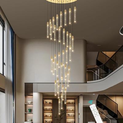 China Modern Remote Control High Ceiling Hotel Villa Lobby Gold Pendant Light Led Luxury Staircase Hanging Crystal Chandelier for sale