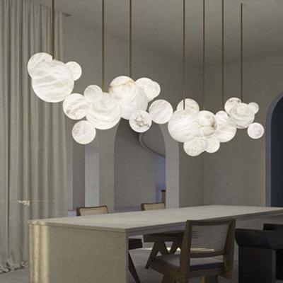 China Design Modern Style Bedroom Living Dining Room Led Pendant Light Nordic Ring Circle Alabaster Chandelier Lamp Te koop