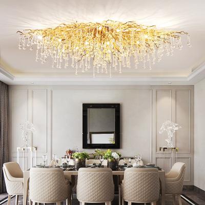 China Rain Drop Gold Chandelier Aluminum Branch Ceiling Light For Living Room Round for sale