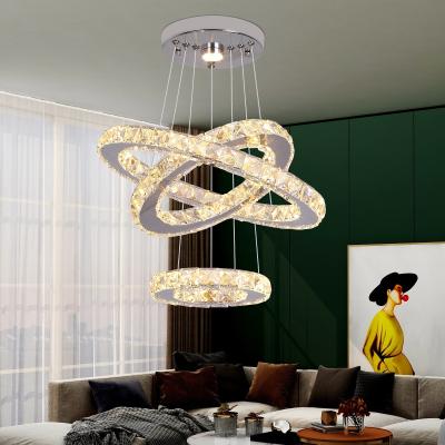 China 3 Ring Shape Modern K9 Crystal Chandeliers Ceiling Luxury Pendant Light Fixture zu verkaufen