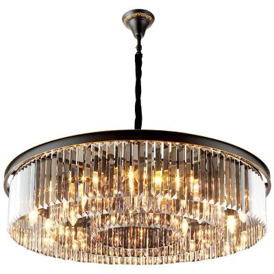 China Black luxury villa large pendant light round living room home decor American style modern k9 crystal chandelier for sale