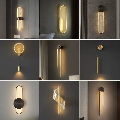 China Modern Indoor Led Wall Light Bedroom Living Room Home Sconce Hotel Decorative Copper Lamps for sale