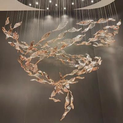 China Artistic Glass Leaf Project Custom Large Entrance Hotel Modern Ceiling Chandelier And Hanging Lamps for sale