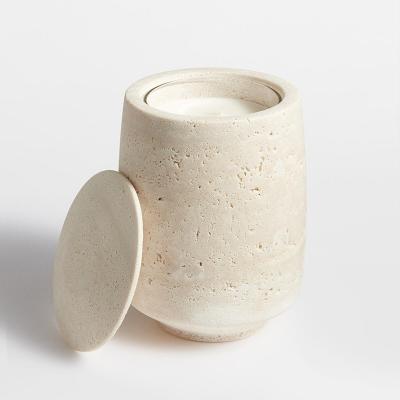 중국 stonekocc D11x15.5CM Travertine Stone Big Empty Candle Cup With Lid Marble Jar holder Home Decor Christmas ornaments 판매용