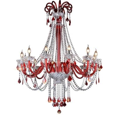 China HITECDAD European style home banquet hall living room red crystal chandelier cafe decor lamp luxury church corridor candle for sale