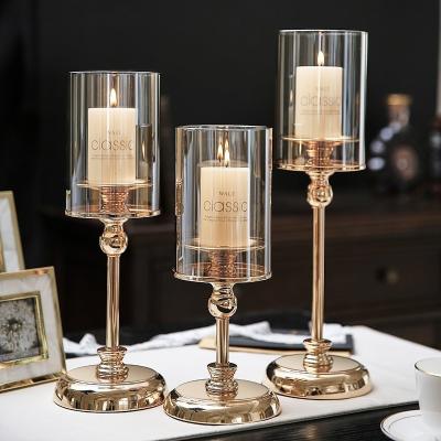 중국 sets metal glass Candle holder Vintage Romantic Dining Candlelight heat-resisting candlestick Table center piece Props Household 판매용