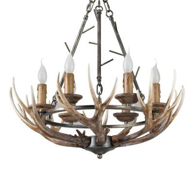 Cina New design US vintage antique retro coffee bar iron chain rustic resin E14 candle deer antler chandelier for wedding decor in vendita