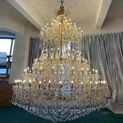 China Extra large maria theresa crystal chandelier gold luxury hotel golden lustre en cristal for wedding Te koop