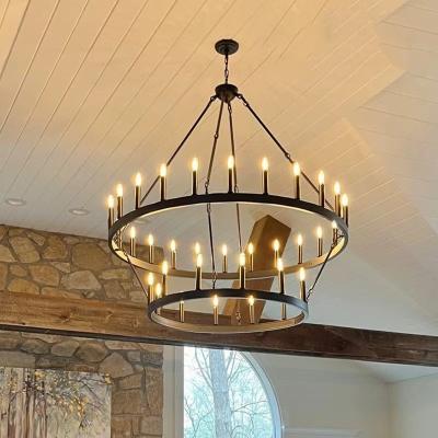 China 36 - Light Dining Room Iron Dimmable Candle style Wagon Wheel Farmhouse Chandelier Ambient Living room Lighting E12 Candelabra for sale