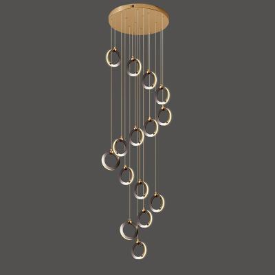 China Modern long chandelier villa staircase duplex floor living room loft black ring decoration Te koop