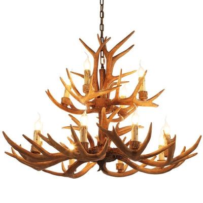 Cina American Rustic Vintage Style Indoor Lighting Wood Large Resin Deer Antler Chandelier in vendita