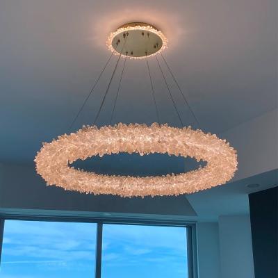 China Modern luxury large round natural stone rocks quartz crystal chandelier for sale