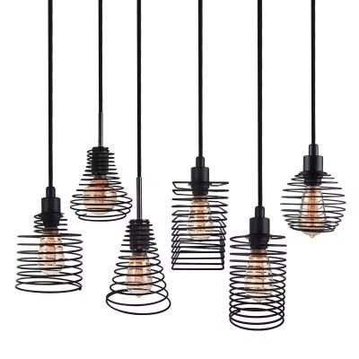 China Low Price Industrial Black Iron Chandelier Hanging Light E27 Lamp Holder Cage Shaped Vintage Led Pendant zu verkaufen