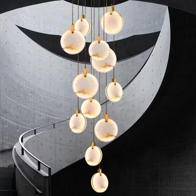 China Nordic All-copper Restaurant Chandelier Duplex Building Rotating Staircase Bedroom Bedside Villa Light Luxury Marble Lamp à venda