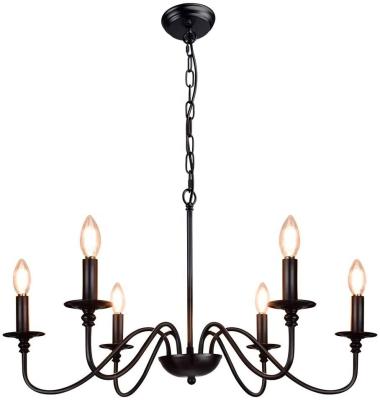 China Depuley Black Farmhouse Chandeliers, 6-Light Industrial Iron Lighting, Classic Candle Ceiling Pendant Light Fixture for sale