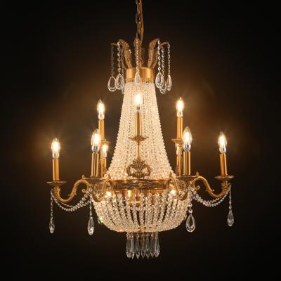 China European Foyer Bowl Gold Hanging Lamp E14 Candle Light Dome Modern Luxury Crystal Chandelier for Living Room for sale