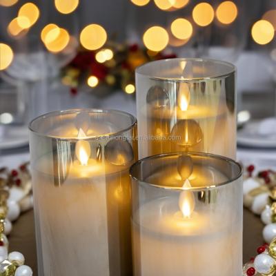 China Christmas Wedding Decoration LED glitter Moving Flame amber glass flameless led candles with Remote control for home decor zu verkaufen