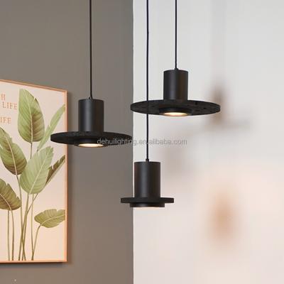 China Round Natural Black Basalt Shade Cylinder Pendant Lights Nordic Simple Hotel Restaurant Living Room Light Luxury led Chandelier for sale