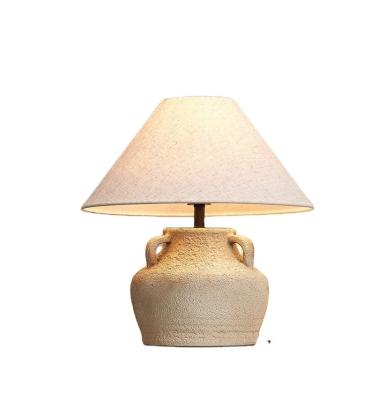 China Vintage Rural Countryside Retro Rustic Stone Ceramic Tablie Pot Chinese Large Terracotta Antique Farmhouse Table Lamps for sale