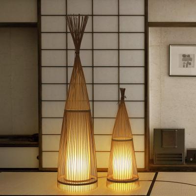 China Japanese-style Retro Home Living Room Hotel Wicker Bamboo Rattan Floor Lamp for sale