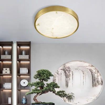 China Spanish Copper Marble Bedroom Ceiling Lamp Modern Simple Luxury Room Round Balcony Brass Alabaster Chandelier Light for sale