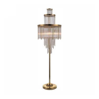 China Hot Sale 2020 Raindrop Crystal Glass Shade Brass Standing Lamp Floor For Living Room for sale