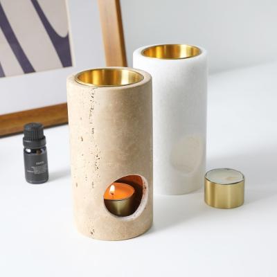 China MAXERY Customized Travertine Incense Holder Wax Melt Warmer Aromatherapy Candle Burner Essential Oil Marble Te koop