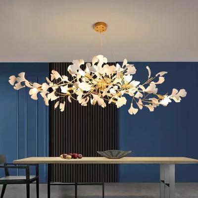 China Nordic Luxury Ginkgo Ceramic Leaf Design Decorative Chandelier Lamp Modern For Living Room Dinning Pendant Light for sale