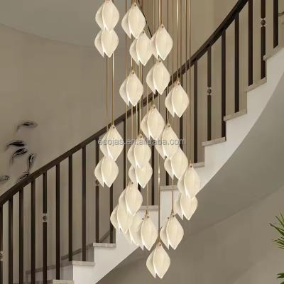 China Custom Luxury Ceramic Flower Leaf Hotel Decorative Loft Pendant Light Hanging Lamp Long Line Chandelier For for sale